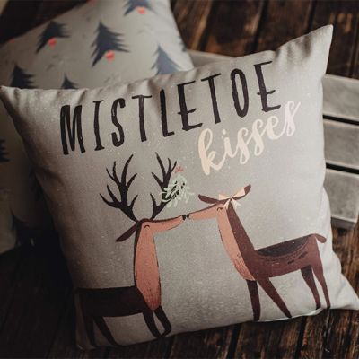 Mistletoe Kisses Reindeer Christmas Throw Pillow