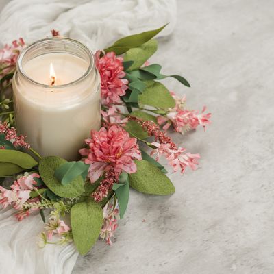 Mixed Pink Faux Floral Candle Ring Set of 2