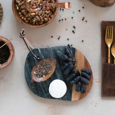 Modern Accent Marble and Wood Cutting Board Set of 2