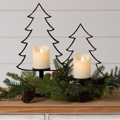 Modern Christmas Tree Silhouette Candle Holders Set of 2