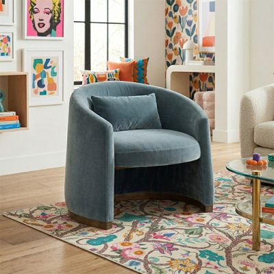 Modern Curved Upholstered Accent Chair with Pillow