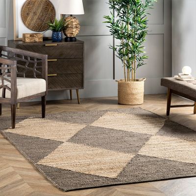 Modern Farmhouse Diamond Jute Grey Area Rug
