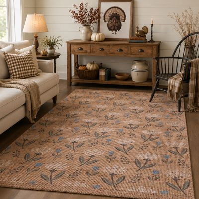 Modern Farmhouse Floral Natural/Green Area Rug