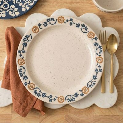 Modern Floral Motif Stoneware Dinner Plate Set of 4
