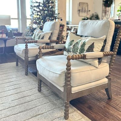 Modern French Linen Cushioned Accent Chair