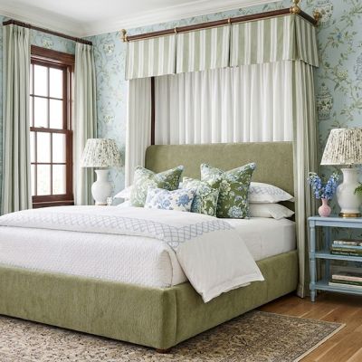 Modern Olive Green Fabric Upholstered Full Bed