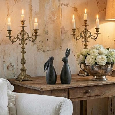 Modern Round Bunny Statue Set of 2