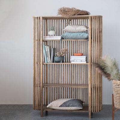Modern Wood Slatted Bookshelf
