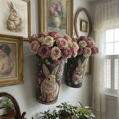 Moody Floral Bunny Wall Buckets Set of 2