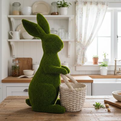 Moss Bunny Rabbit with Basket Planter