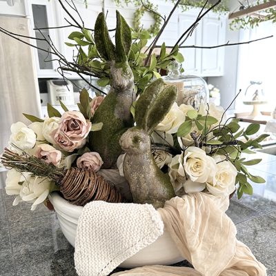 Mossy Sitting Rabbit Statue Set of 2