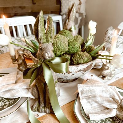 Mossy Sitting Rabbit Statue Set of 2