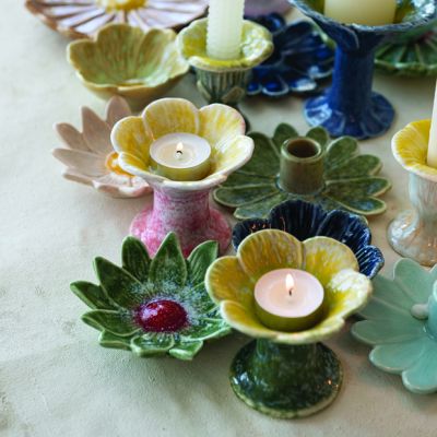 Multicolor Footed Flower Tea Light Holder Set of 3