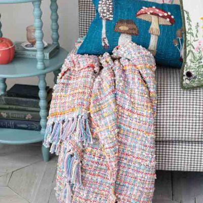 Multicolor Fringed Throw Blanket