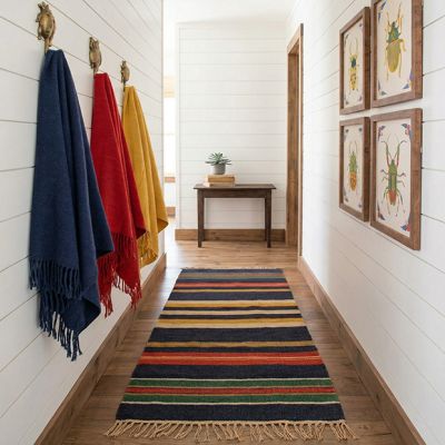 Multicolor Striped Fringed Jute Accent Rug 2x6