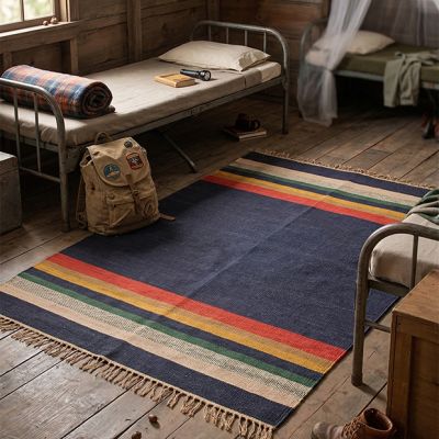 Multicolor Striped Fringed Jute Accent Rug 4x6