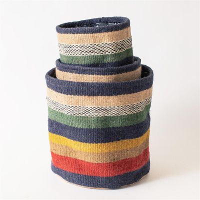 Multicolor Striped Lined Jute Planters Set of 3