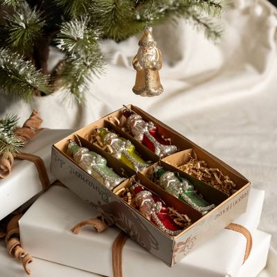 Multicolored Santa Glass Ornament Set of 6