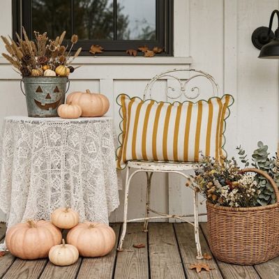 Mustard and Moss Scalloped Accent Pillow
