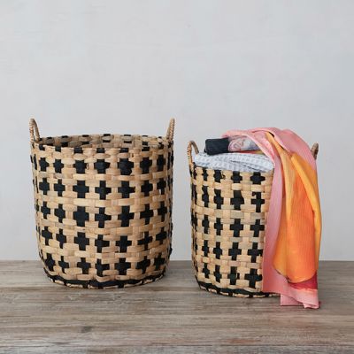 Natural and Black Handled Storage Baskets Set of 2