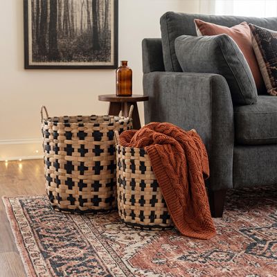Natural and Black Handled Storage Baskets Set of 2