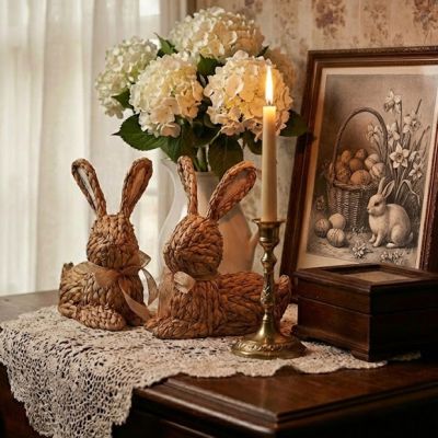 Natural Basketweave Bunny Set of 2