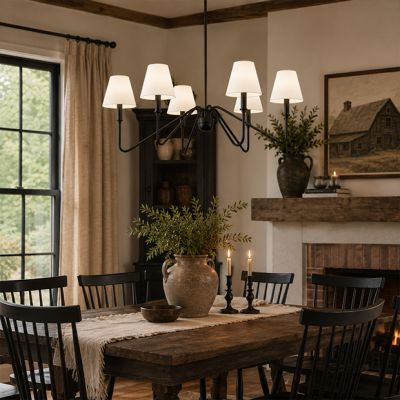 Natural Black Linear Pendant Light with Ivory Linen Shade