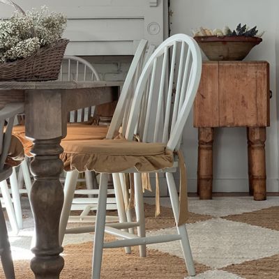 Natural Burlap Ruffled Chair Cushion