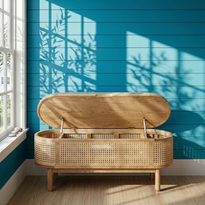 Natural Cane and Wood Storage Bench