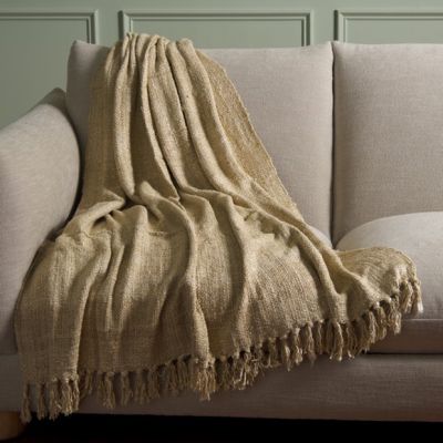 Natural Color Cotton Throw With Fringe