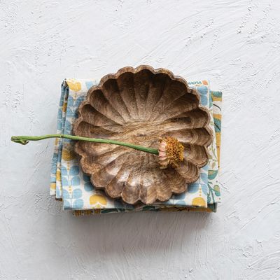 Natural Mango Wood Scalloped Bowl