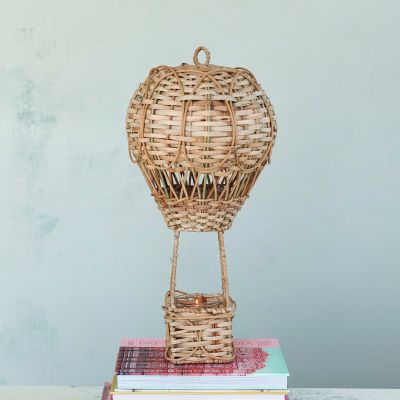 Natural Rattan Hot Air Balloon Tealight Holder with Insert