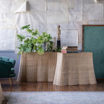 Natural Rattan Scalloped Console Table