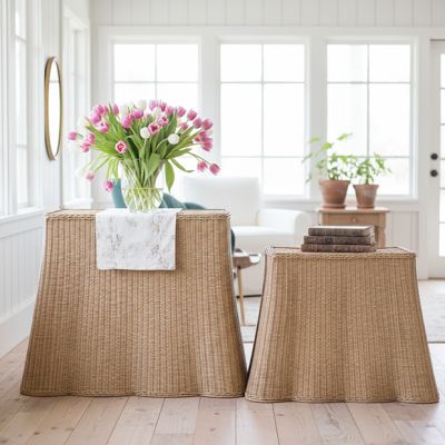 Natural Rattan Scalloped Console Table