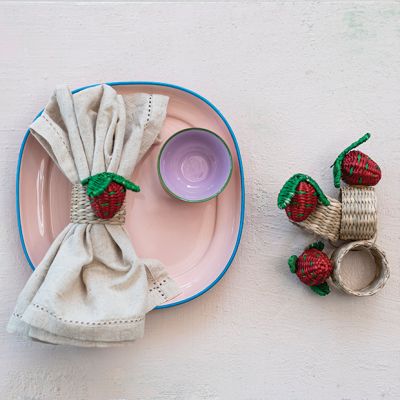Natural Seagrass Strawberry Napkin Rings Set of 4