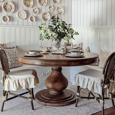 Natural Wood Round Pedestal Dining Table