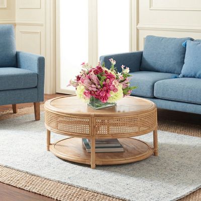 Natural Wood Tiered Round Coffee Table