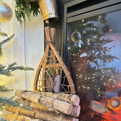 Natural Wooden Snow Shoe Pair Wall Decor