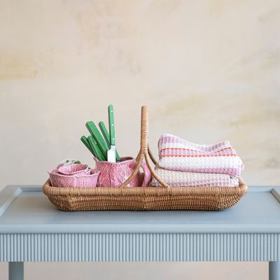 Natural Woven Rattan Handled Basket