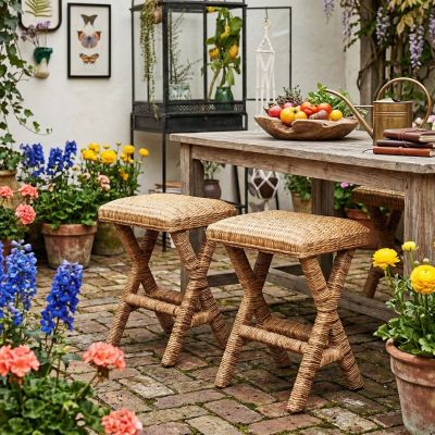 Natural Woven Water Hyacinth Stool 25 Inch