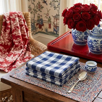 Navy Blue Gingham Check Cotton Napkin Set of 4