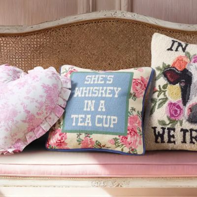 Needlepoint Floral She's Whiskey Accent Pillow