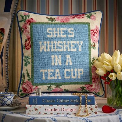 Needlepoint Floral She's Whiskey Accent Pillow
