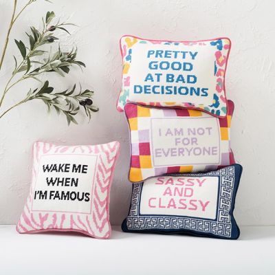 Needlepoint Quotes Accent Pillow Good At Bad Decisions