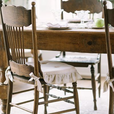 Neutral Farmhouse Ruffled Chair Cushion