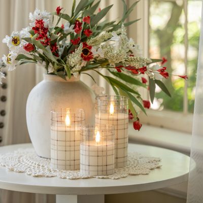 Neutral Plaid Glass 3D Flame Candle Set of 3