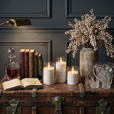 Neutral Plaid Glass 3D Flame Candle Set of 3