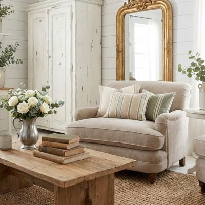 Neutral Velvet Upholstered Accent Chair