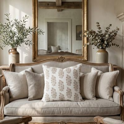 Neutral Wildflower Bundle Block Print Pillow Cover