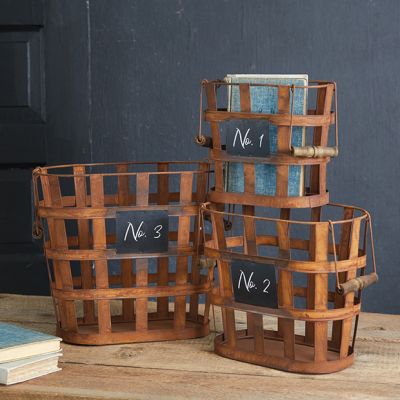 Numbered Rustic Metal Basket Set of 3
